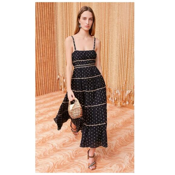 Ulla Johnson Clemente Abstract Print Tiered Cotton Midi Sundress Size 12 - Picture 2 of 13